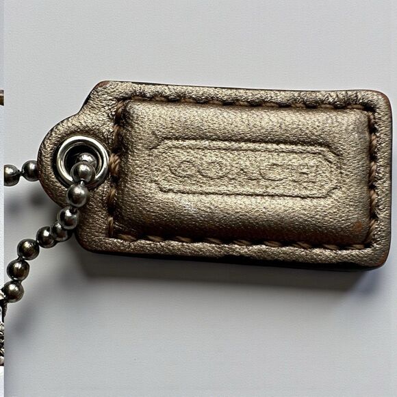 Coach Gold Metallic Leather Hang Tag Bag Charm Keychain Accessory - Picture 3 of 10